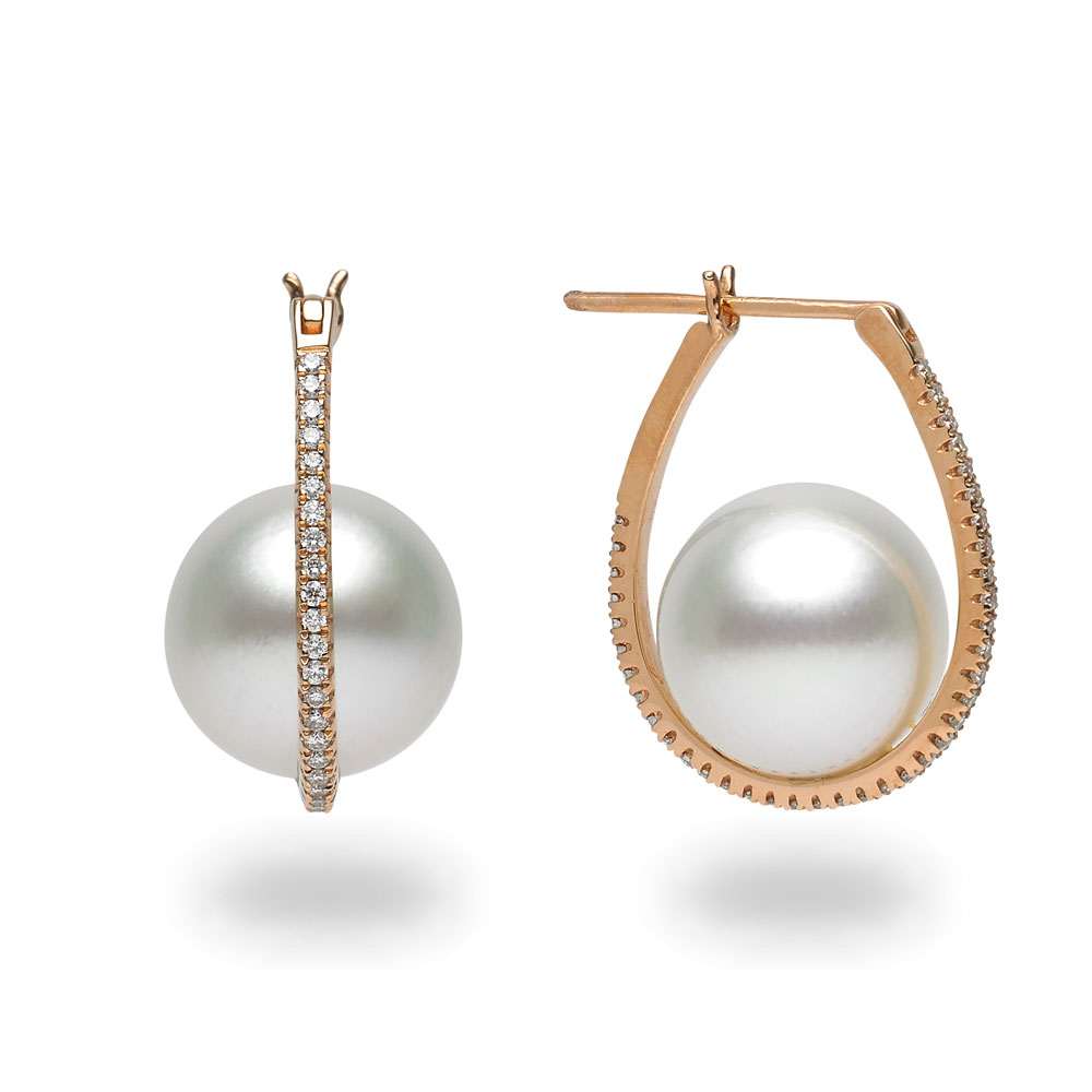 TARA Pearls South Sea Cultured Pearl & Diamond Huggie Earrings in Rose Gold, 12x13 mm