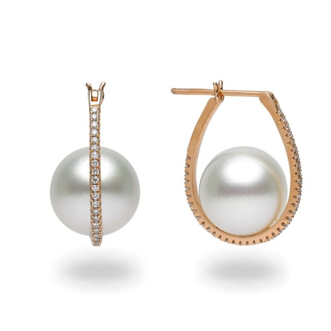 TARA Pearls South Sea Cultured Pearl & Diamond Huggie Earrings in Rose Gold, 12x13 mm