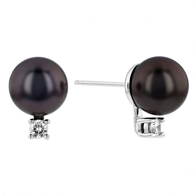 TARA Pearls Tahitian Cultured Pearl & Diamond Stud Earrings in White Gold, 10x11 mm
