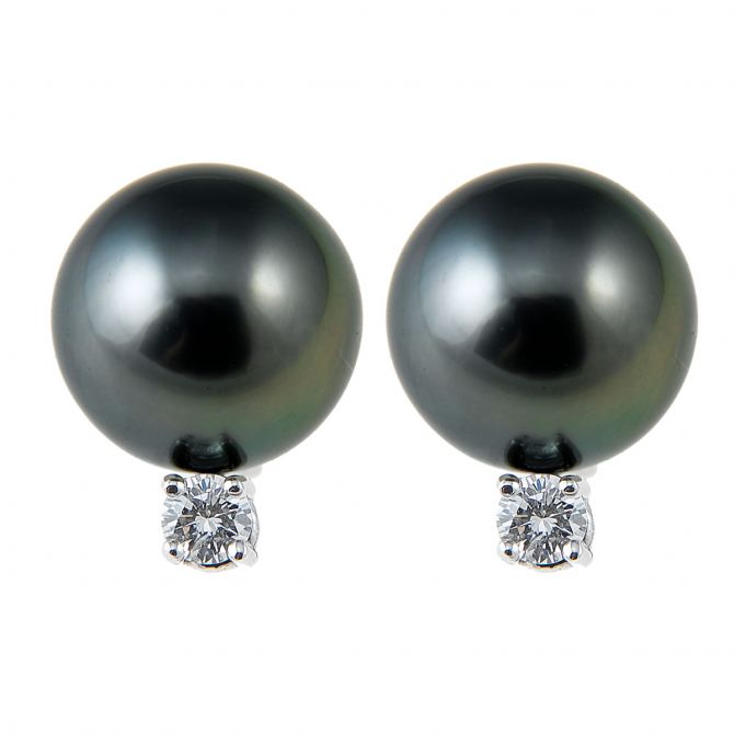 TARA Pearls Tahitian South Sea Cultured Pearl & Diamond Stud Earrings in White Gold