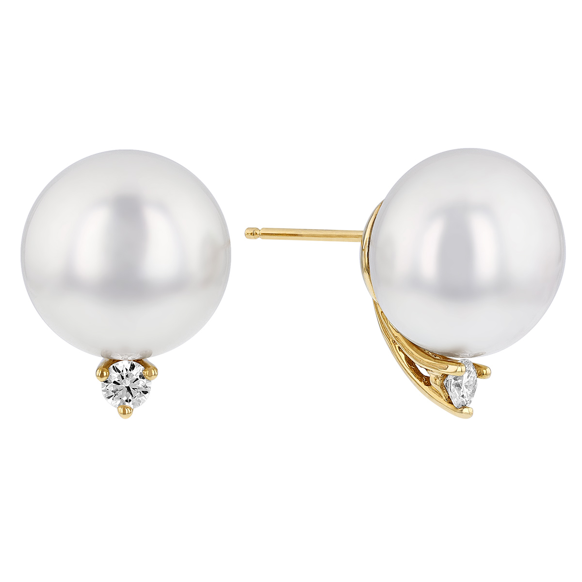 TARA Pearls White South Sea Cultured Pearl & Diamond Stud Earrings in Yellow Gold