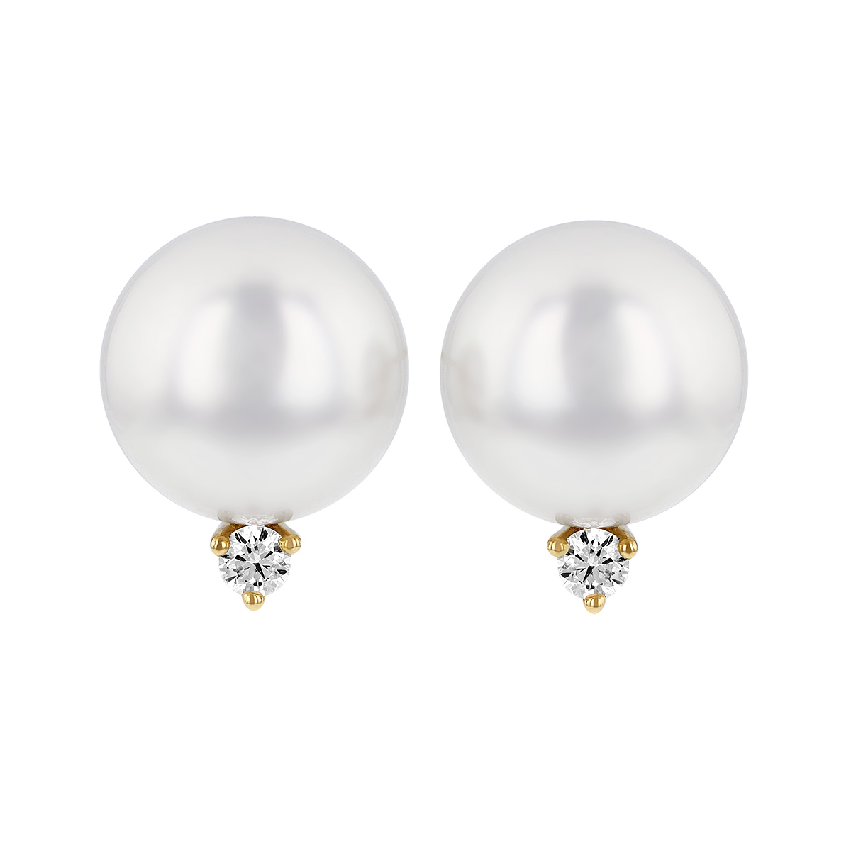 TARA Pearls White South Sea Cultured Pearl & Diamond Stud Earrings in Yellow Gold