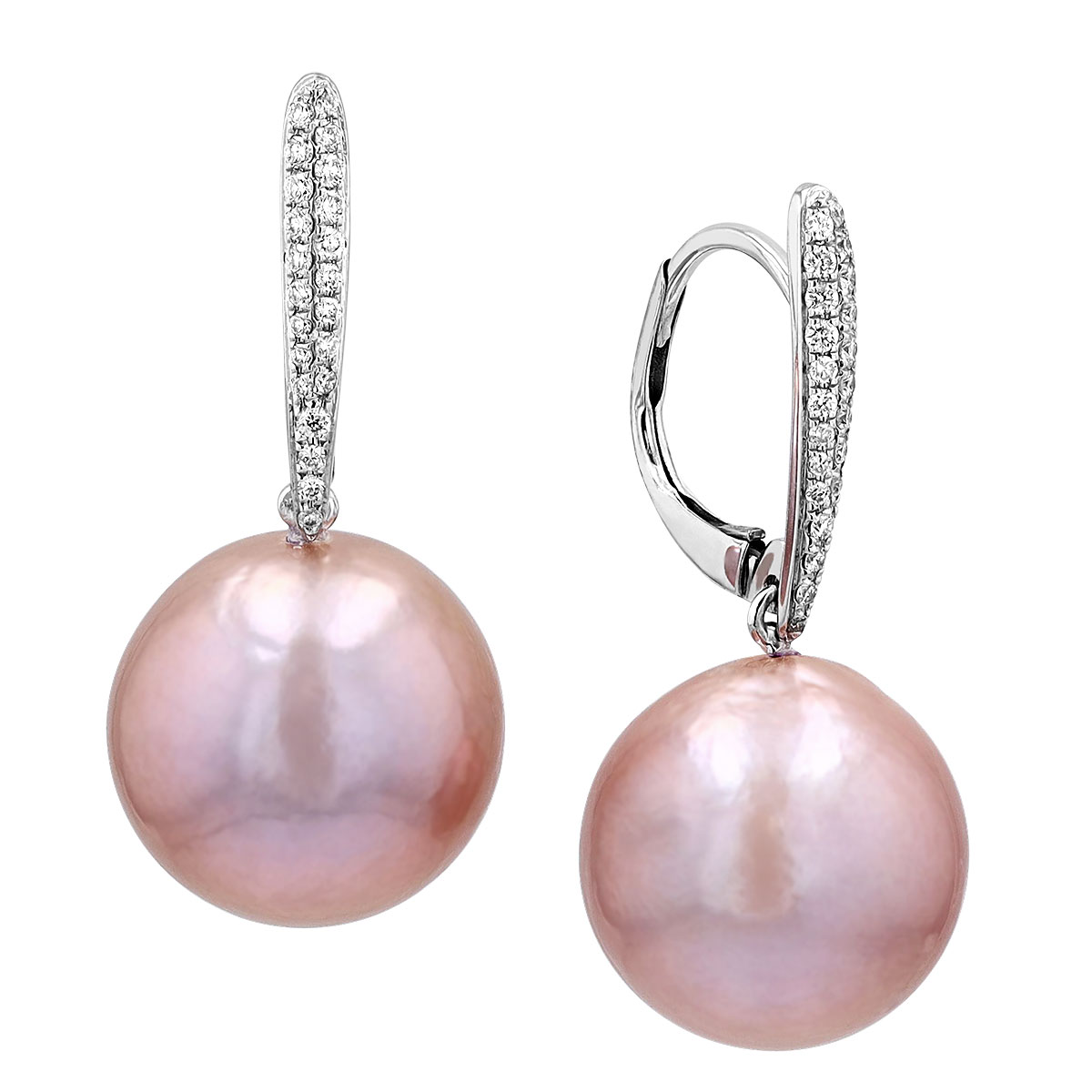 TARA Pearls Pink Freshwater Cultured Pearl & Diamond Pave Drop Earrings in White Gold
