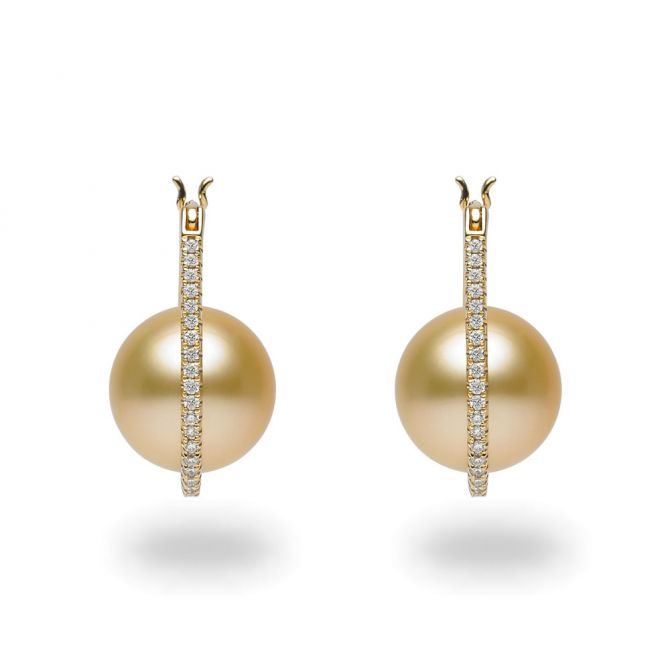 TARA Pearls Golden South Sea Cultured Pearl & Diamond Huggie Hoop Earrings in Yellow Gold