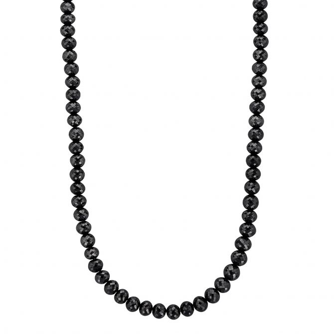 Black Diamond Faceted Rondelle Bead Strand Necklace in White Gold by TARA, 25.5"