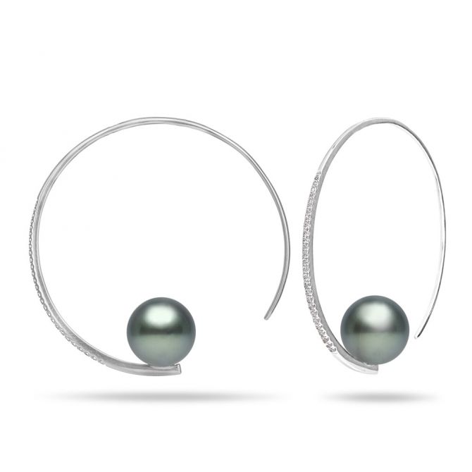 TARA Pearls Tahitian South Sea Cultured Pearl & Diamond Threader Hoop Earrings in White Gold