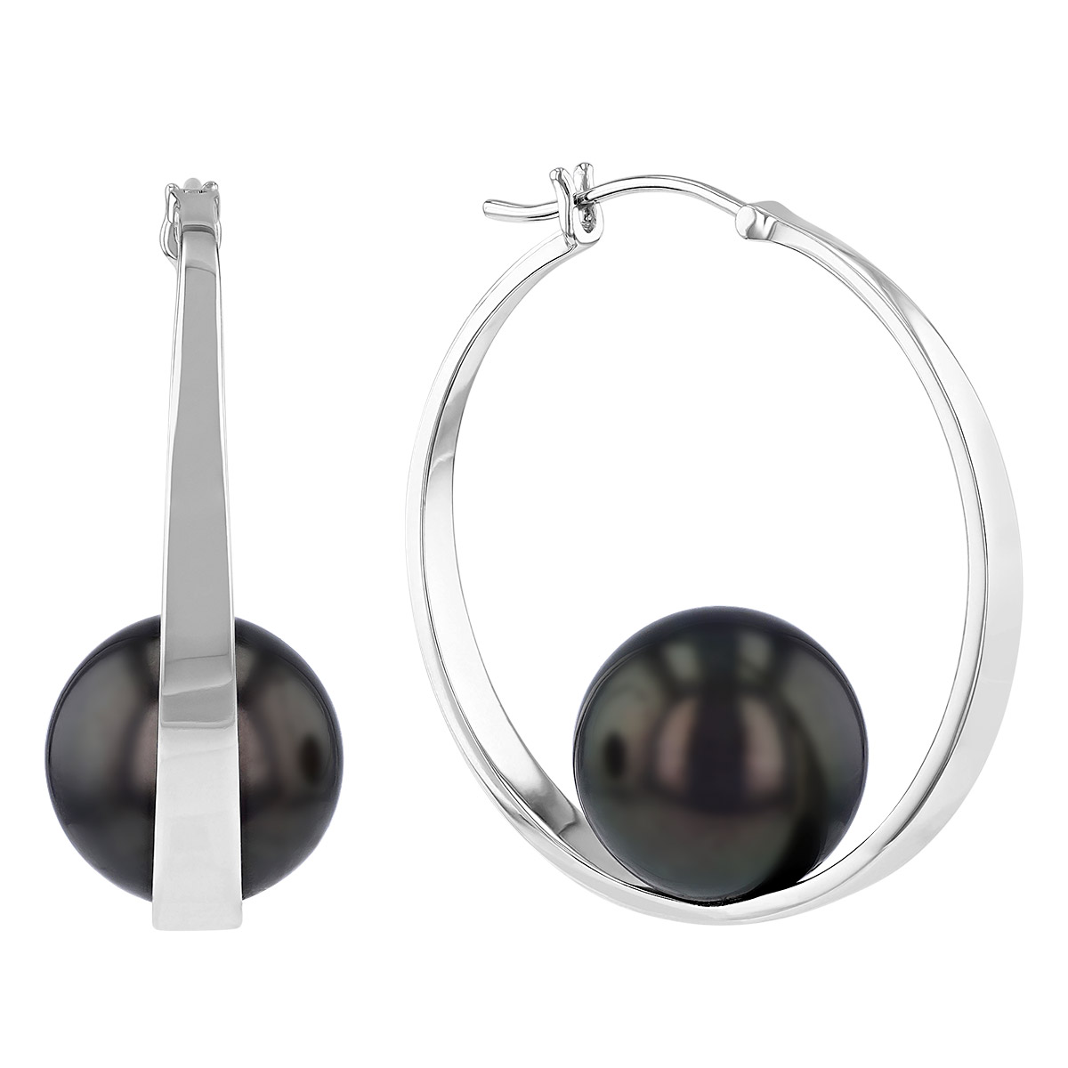 TARA Pearls Tahitian South Sea Cultured Pearl Hoop Earrings in White Gold