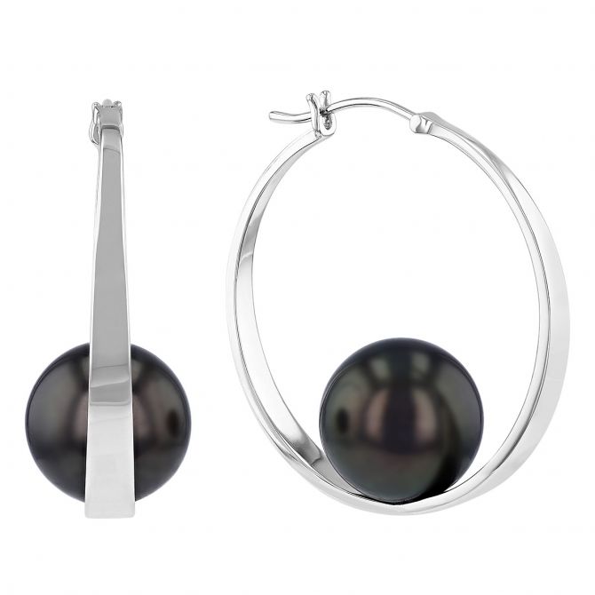 TARA Pearls Tahitian South Sea Cultured Pearl Hoop Earrings in White Gold