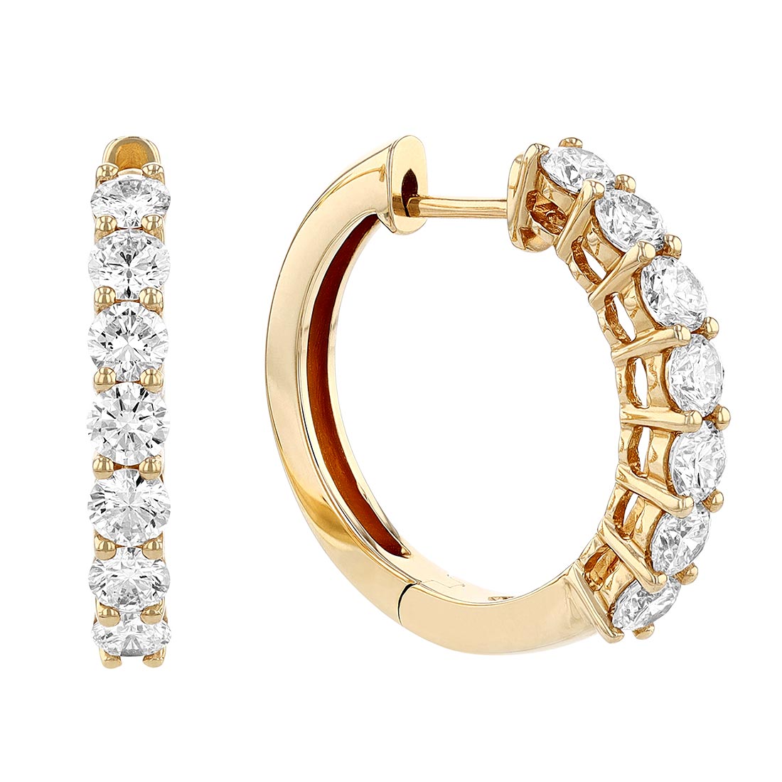 TARA Pearls Diamond Huggie Hoop Earrings in Yellow Gold, 2.05 cttw