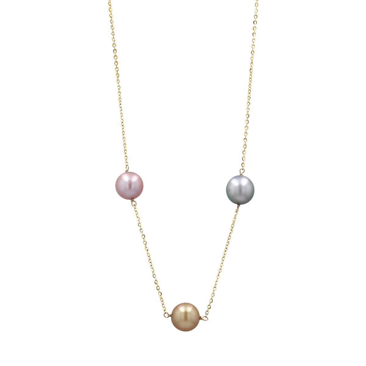TARA Pearls Tahitian, Golden South Sea & Pink Freshwater Pearl Trio Necklace in Yellow Gold, 19.5