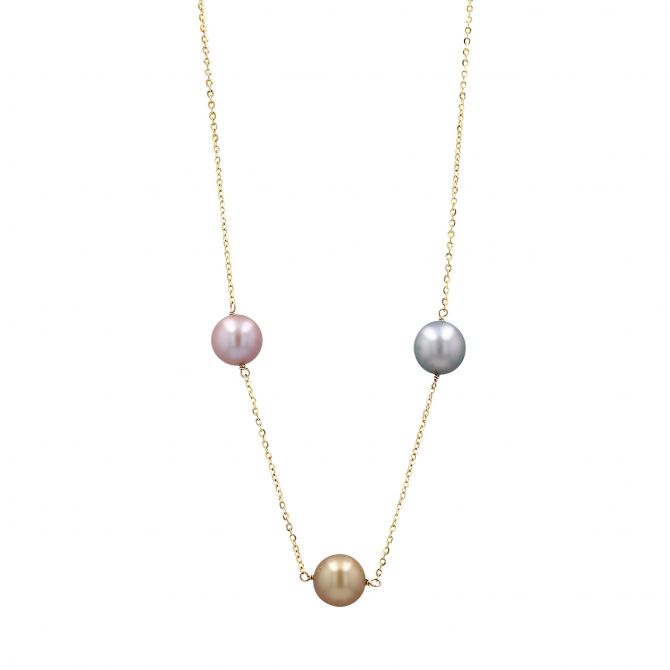TARA Pearls Tahitian, Golden South Sea & Pink Freshwater Pearl Trio Necklace in Yellow Gold, 19.5"