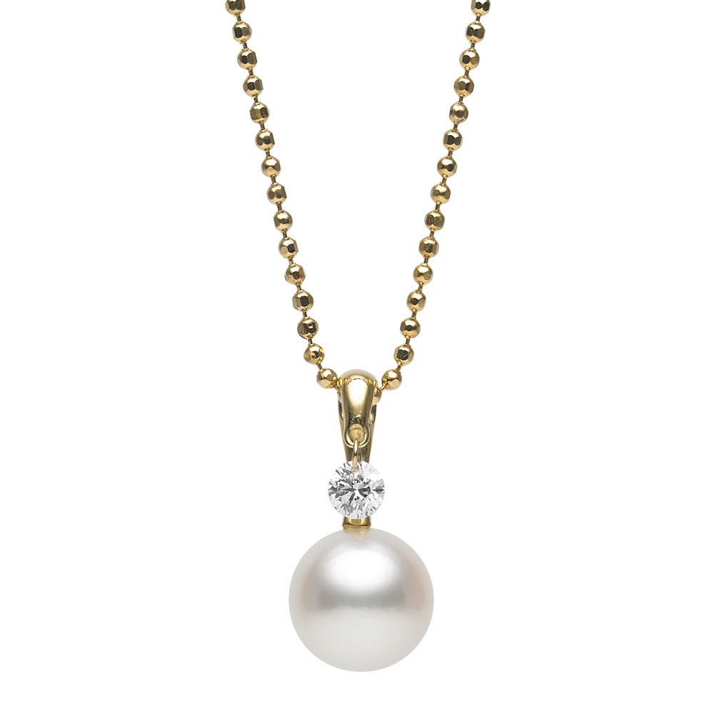 TARA Pearls White Cultured Pearl & Dancing Diamond Pendant in Yellow Gold