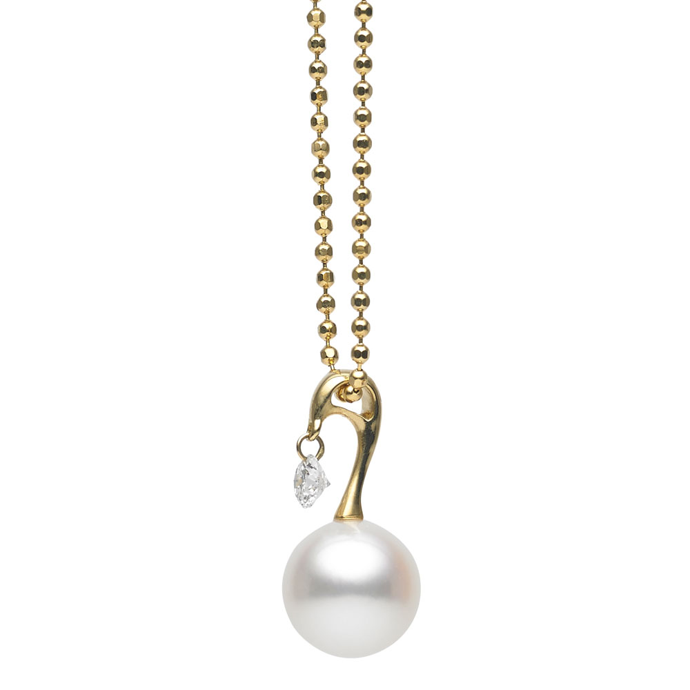 TARA Pearls White Cultured Pearl & Dancing Diamond Pendant in Yellow Gold