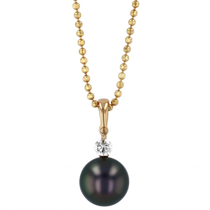 TARA Pearls Tahitian South Sea Cultured Pearl & Dancing Diamond Pendant in Yellow Gold, 8-8.5 mm, 18
