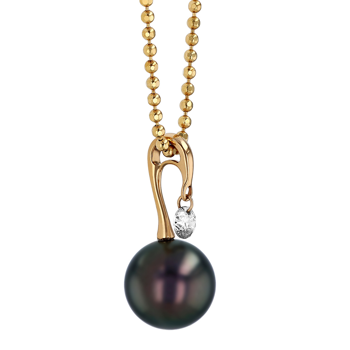 TARA Pearls Tahitian South Sea Cultured Pearl & Dancing Diamond Pendant in Yellow Gold, 8-8.5 mm, 18