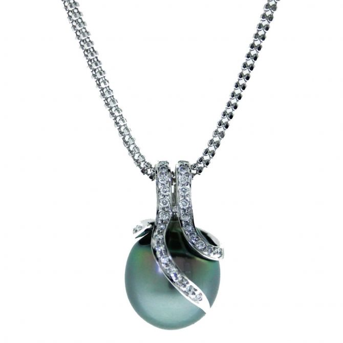 TARA Pearls Oscar Tahitian South Sea Cultured Pearl & Diamond Pendant in White Gold, 18"