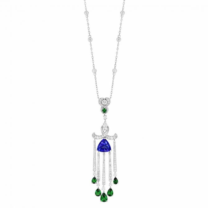 Roberto Coin Tanzanite, Tsavorite Garnet, & Diamond Chandelier Necklace in White Gold, 16"
