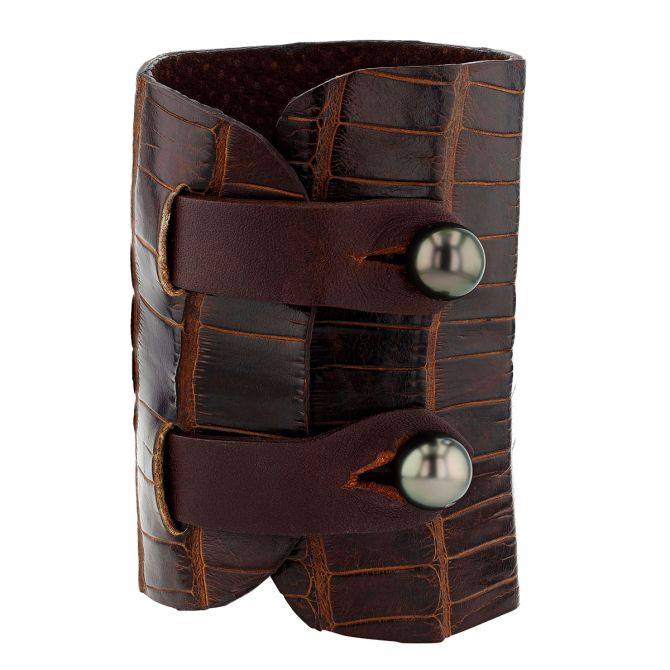 Vincent Peach Tahitian South Sea Cultured Pearl Crocodile Skin Cuff Bracelet