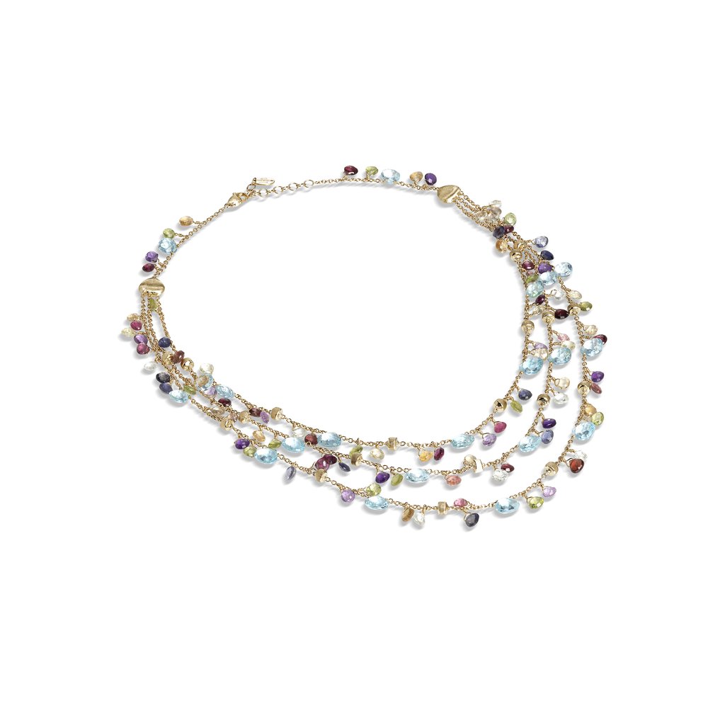 Marco Bicego Paradise Blue Topaz & Mixed Gemstone Triple Strand Necklace in Yellow Gold