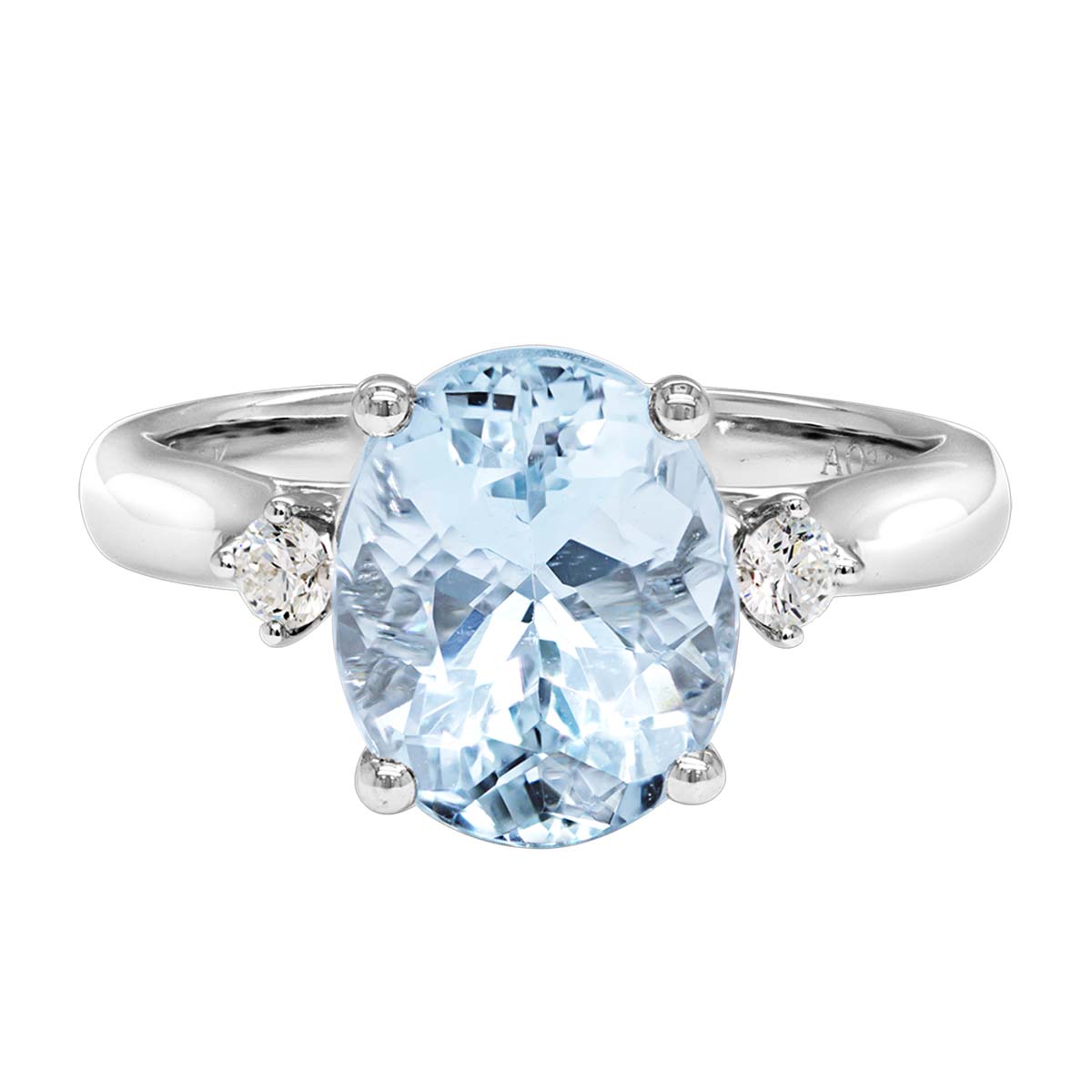 Oval Aquamarine & Diamond 3 Stone Ring in White Gold