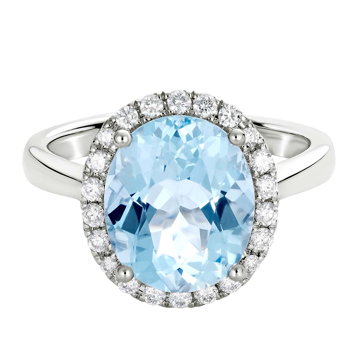 Oval Aquamarine & Diamond Halo Cocktail Ring in White Gold