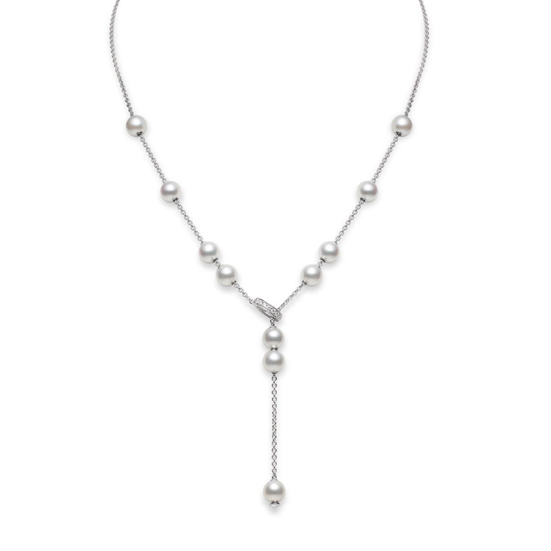 Mikimoto Pearls in Motion Akoya Cultured Pearl & Diamond Lariat Necklace in White Gold, 19