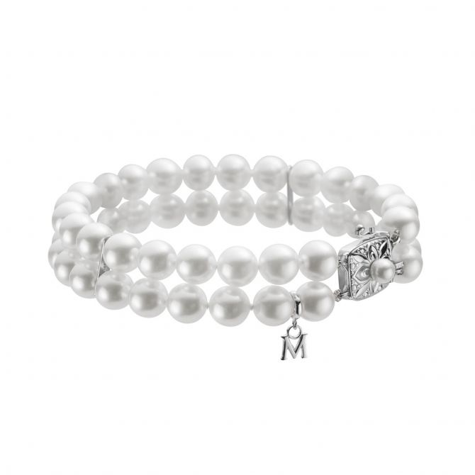 Mikimoto Akoya Cultured Pearl & Diamond Double Strand Bracelet in White Gold, 7"