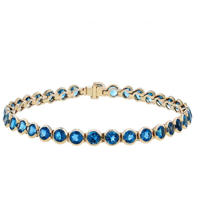 Blue Jadeite & Topaz Tennis Bracelet - Sterling Silver 925 7.25
