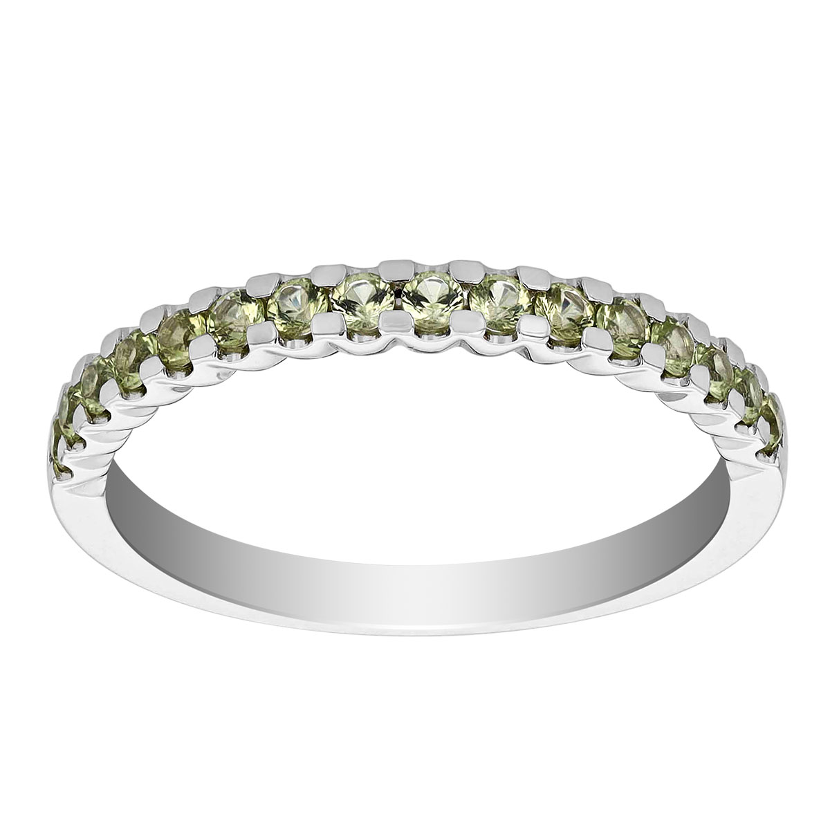 Peridot Shared Prong Stacking Band in White Gold