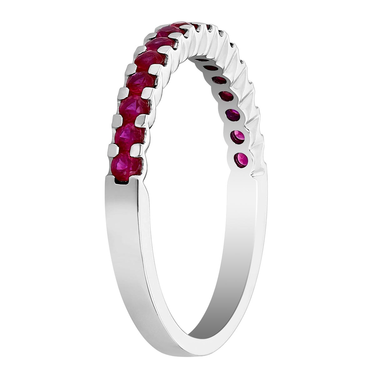 Round Ruby Shared Prong Stacking Band in White Gold