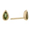 Pear Shaped Peridot Bezel Set Stud Earrings in Yellow Gold