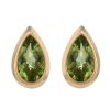 Pear Shaped Peridot Bezel Set Stud Earrings in Yellow Gold