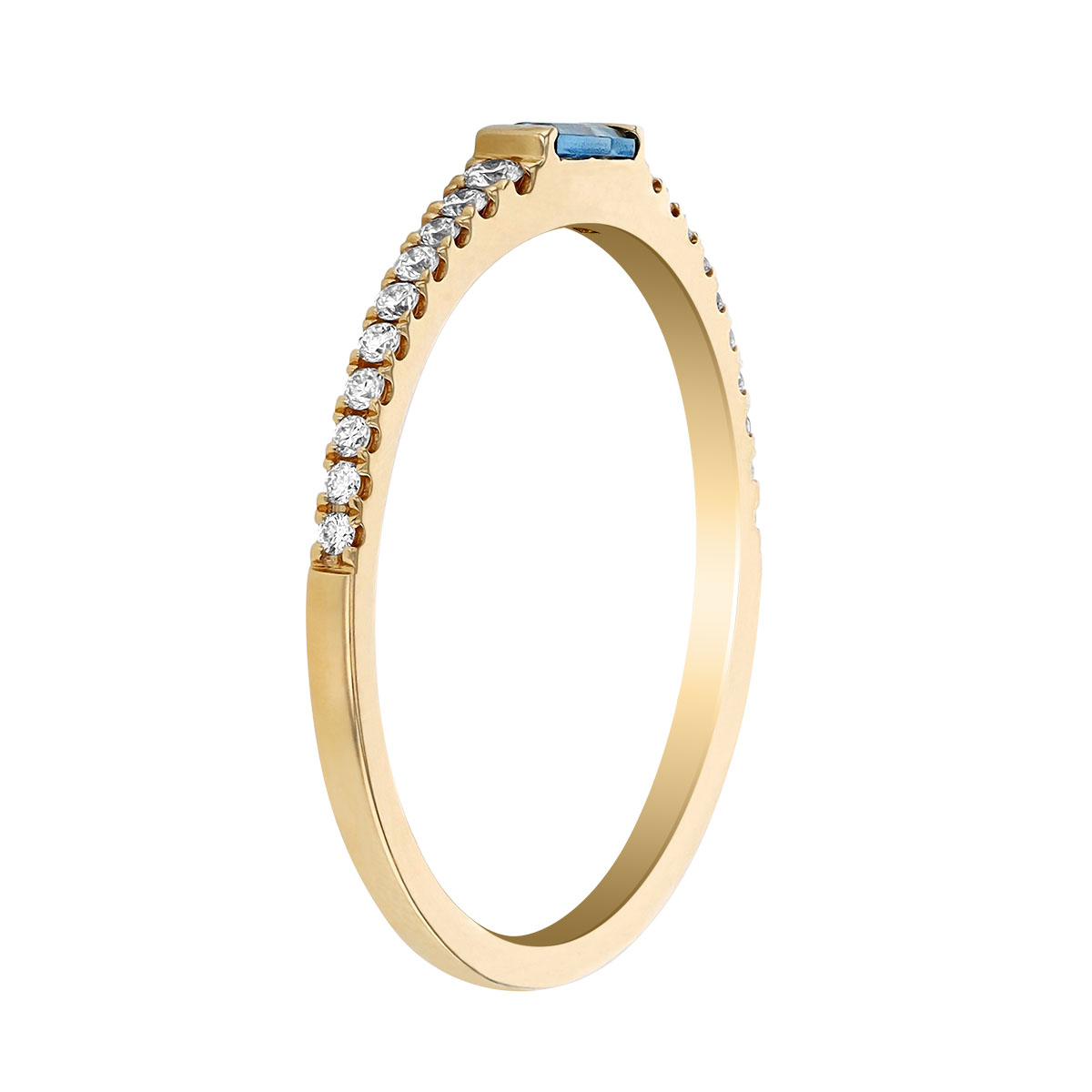 Aquamarine Baguette & Diamond Shank Stacking Ring in Yellow Gold