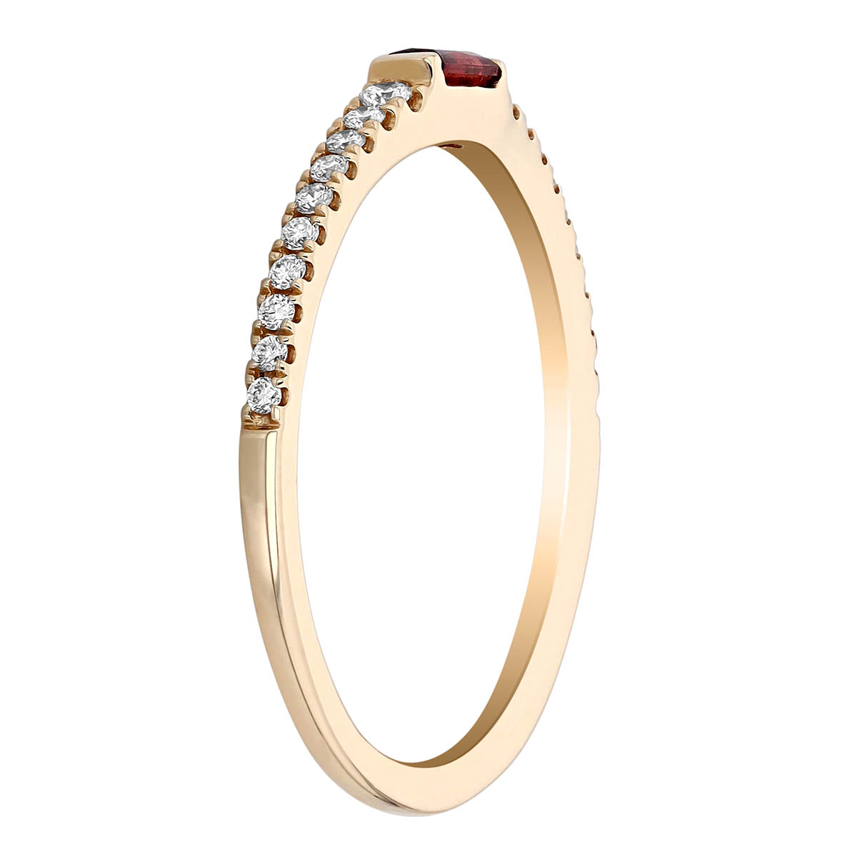 Garnet Baguette & Diamond Shank Stacking Ring in Yellow Gold