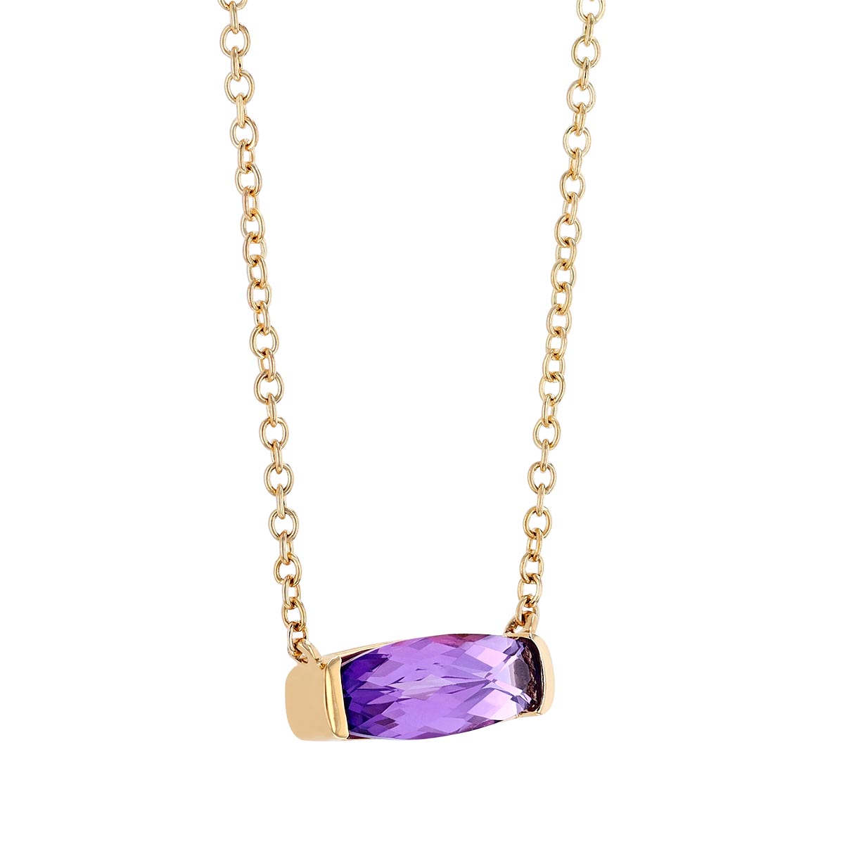 Amethyst Necklace with Half Bezel in Yellow Gold, 18