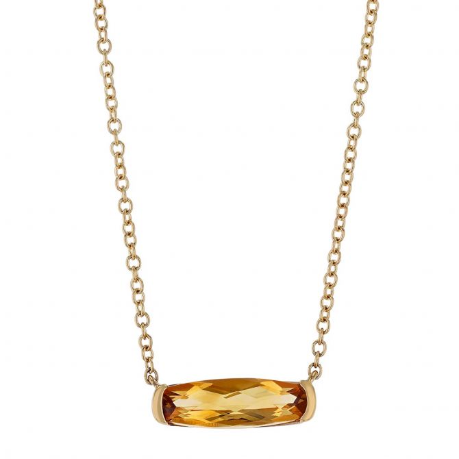 Citrine Necklace with Half Bezel in Yellow Gold, 18"