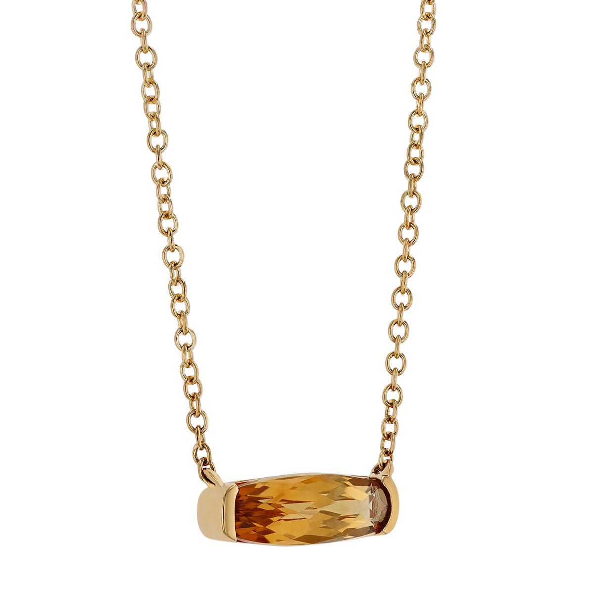 Citrine Necklace with Half Bezel in Yellow Gold, 18