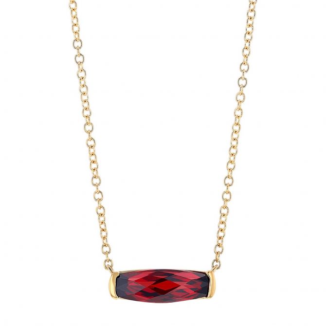 Garnet Necklace with Half Bezel in Yellow Gold, 18"