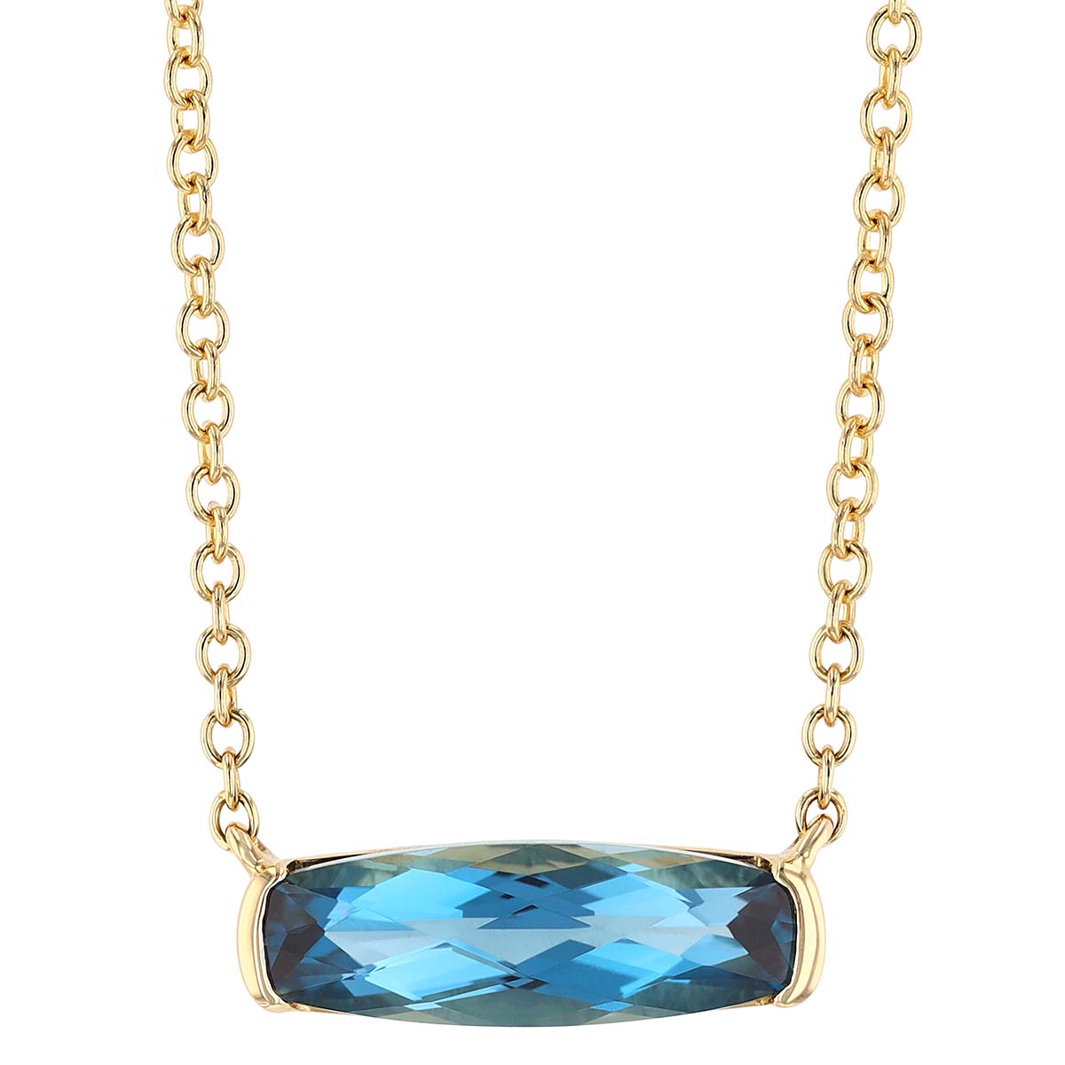 London Blue Topaz Necklace with Half Bezel in Yellow Gold, 17