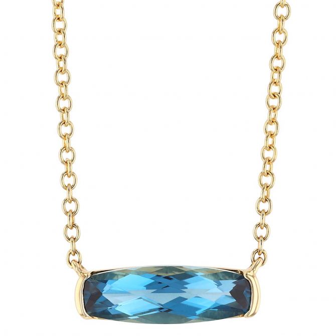 London Blue Topaz Necklace with Half Bezel in Yellow Gold, 17"