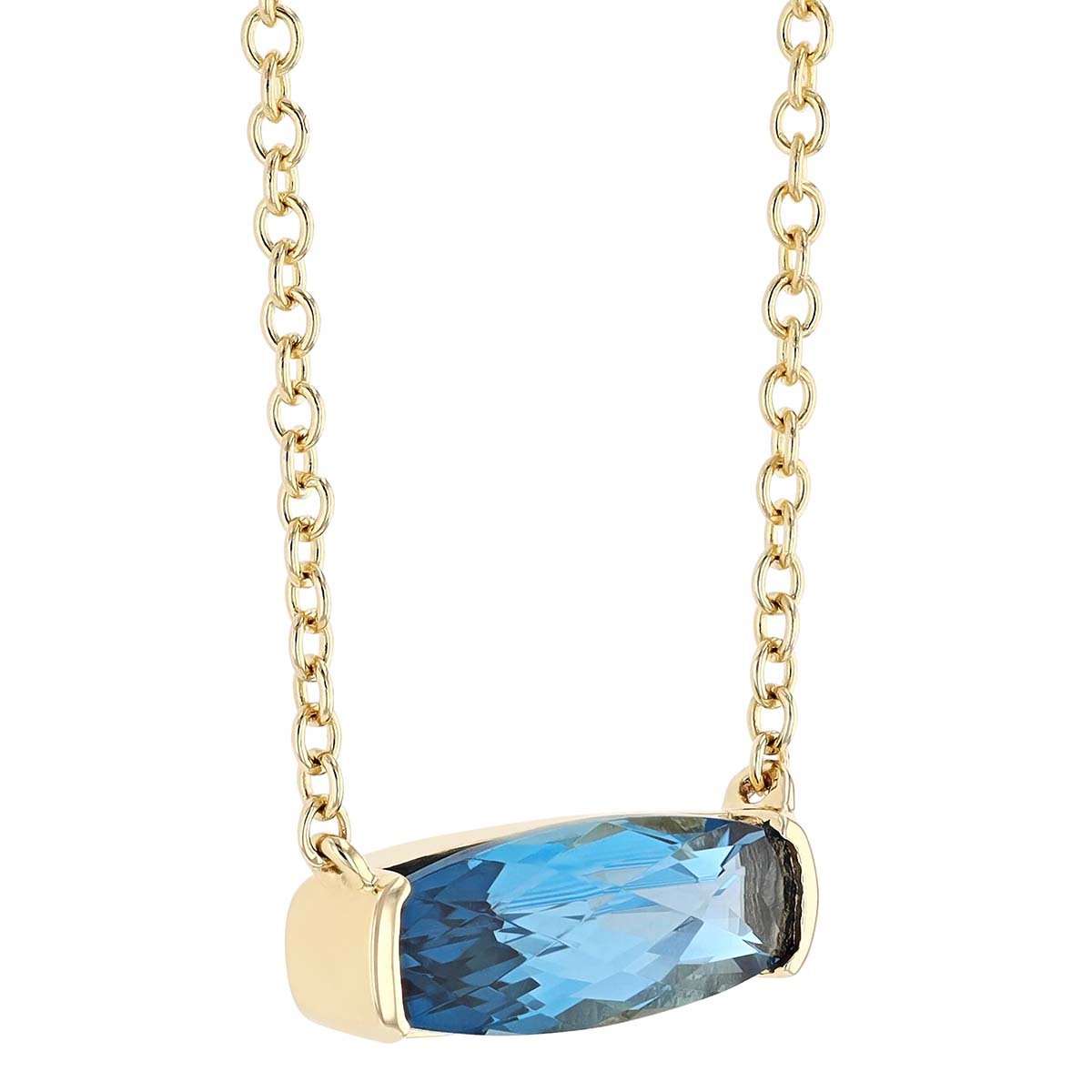 London Blue Topaz Necklace with Half Bezel in Yellow Gold, 17