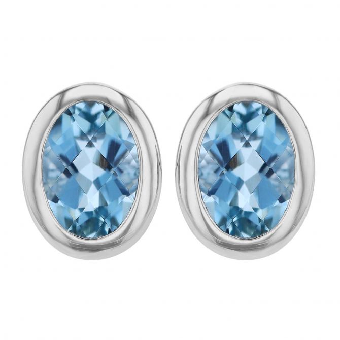 Oval Aquamarine Bezel Set Stud Earrings in White Gold Borsheims - Main Image