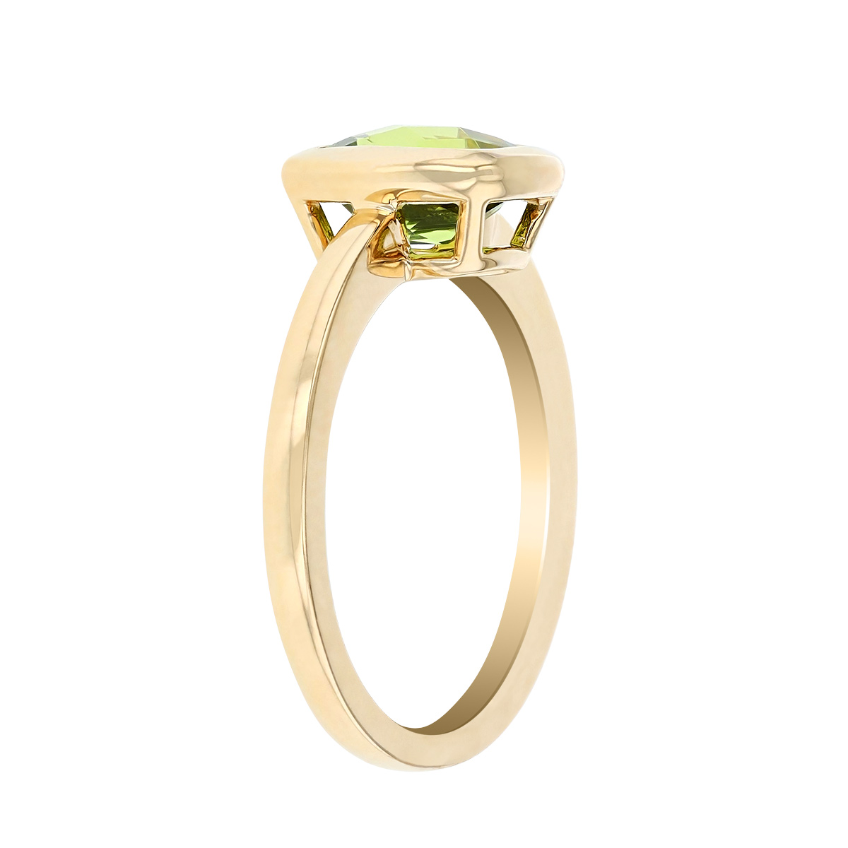 Cushion Peridot Bezel Set Ring in Yellow Gold