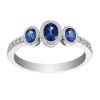 Oval Sapphire 3 Stone Ring with Diamond Shank in White Gold