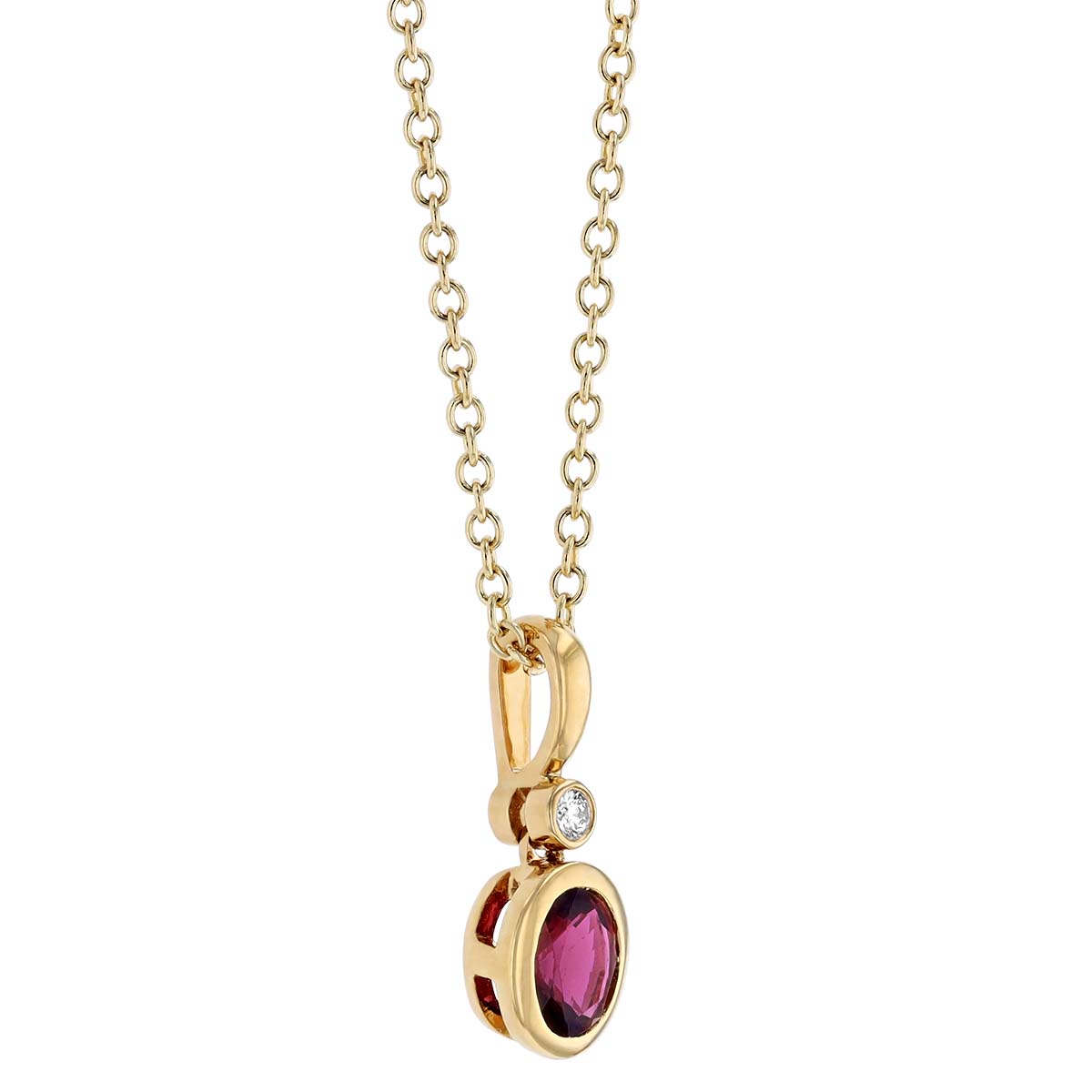 Oval Ruby Bezel Set Pendant with Diamond in Yellow Gold, 18