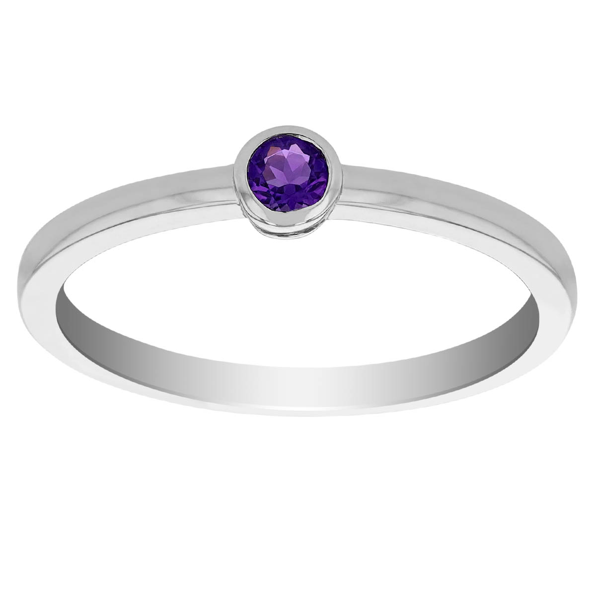 Round Amethyst Bezel Set Ring in White Gold