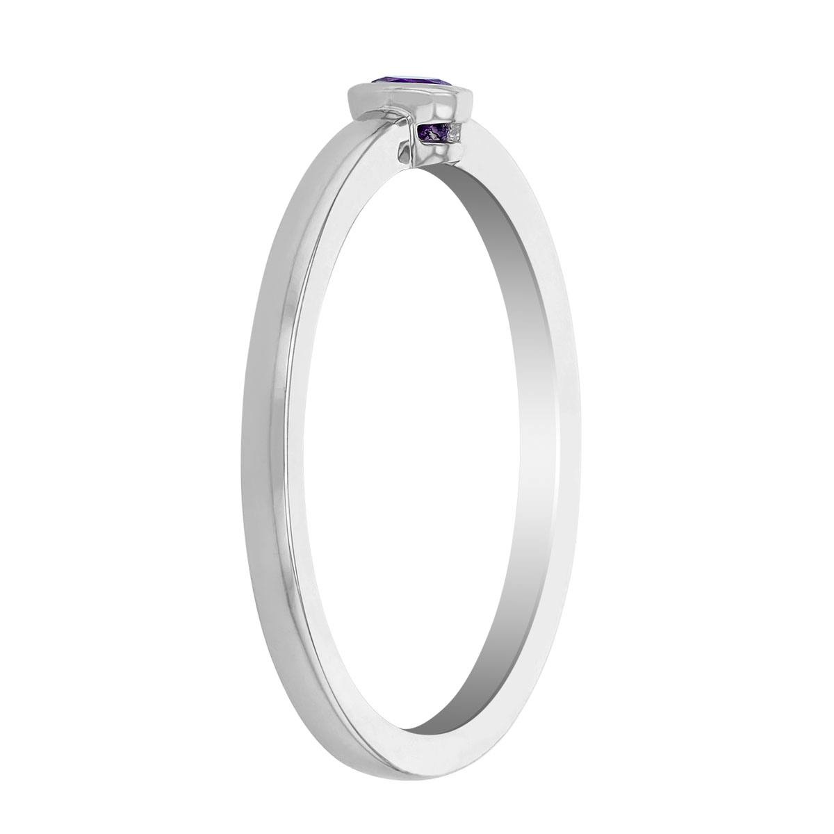 Round Amethyst Bezel Set Ring in White Gold