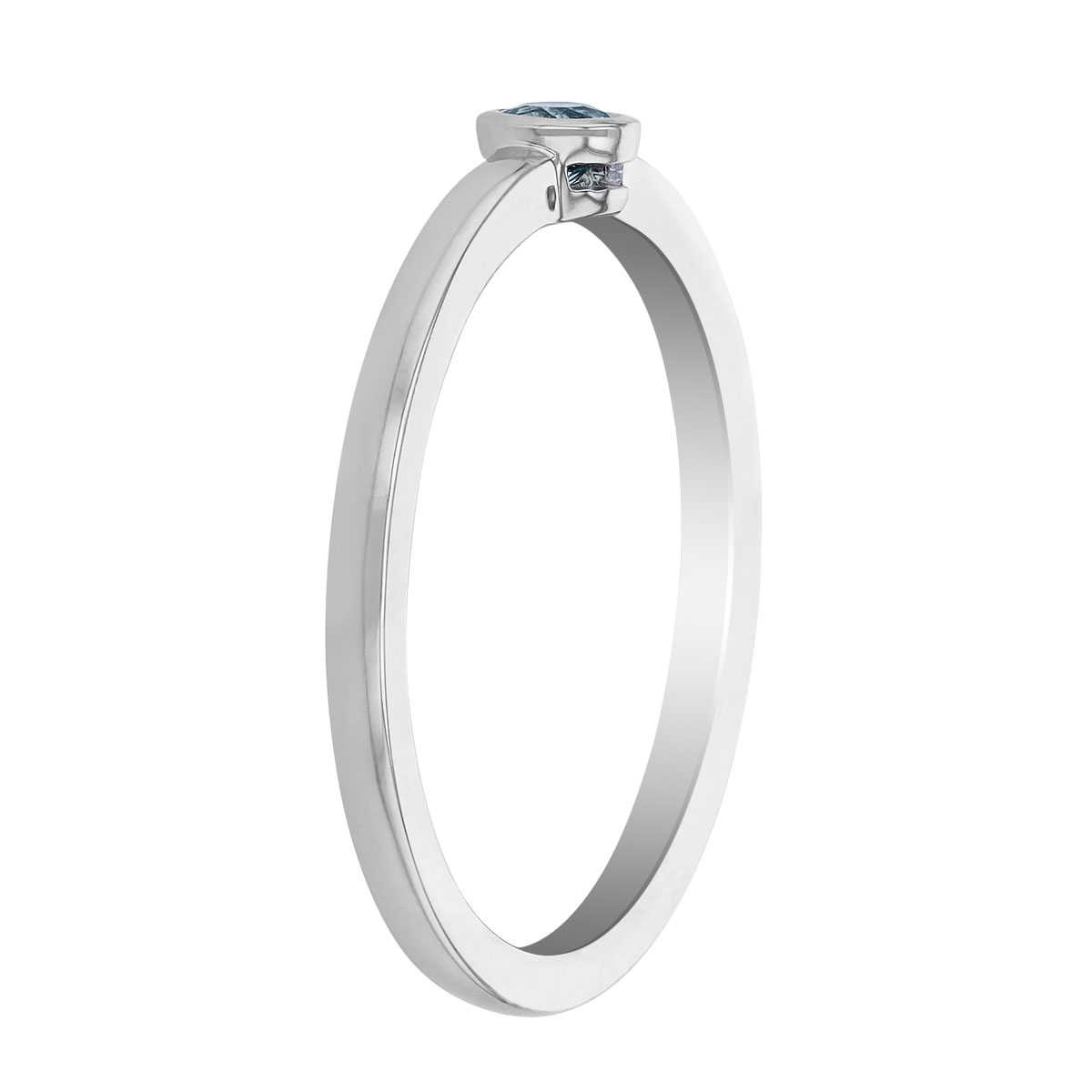 Round Aquamarine Bezel Set Ring in White Gold