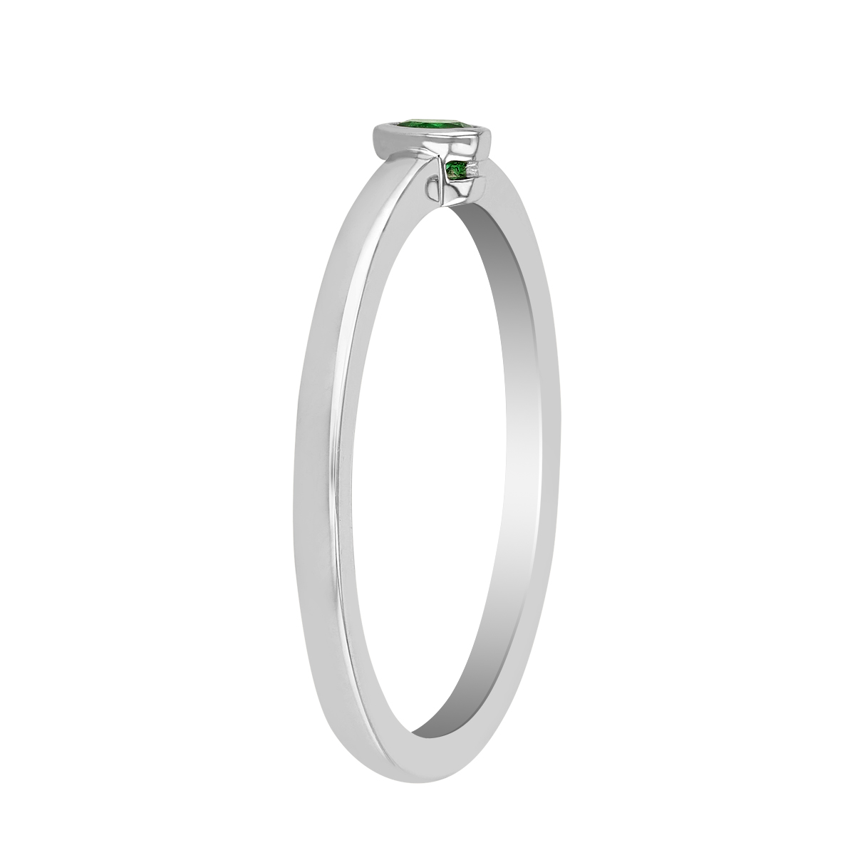 Round Emerald Bezel Set Ring in White Gold