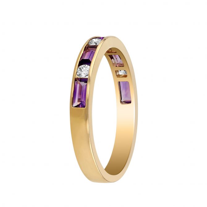 Baguette Amethyst Diamond Alternating Channel Set Ring in Yellow Gold Borsheims